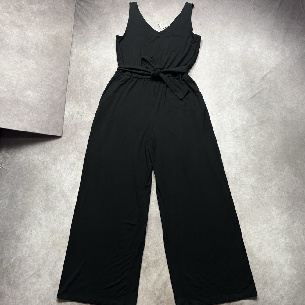 J Jill Wearever Collection Black Wide Leg Jumpsuit Tie Waist Sleeveless M NWT